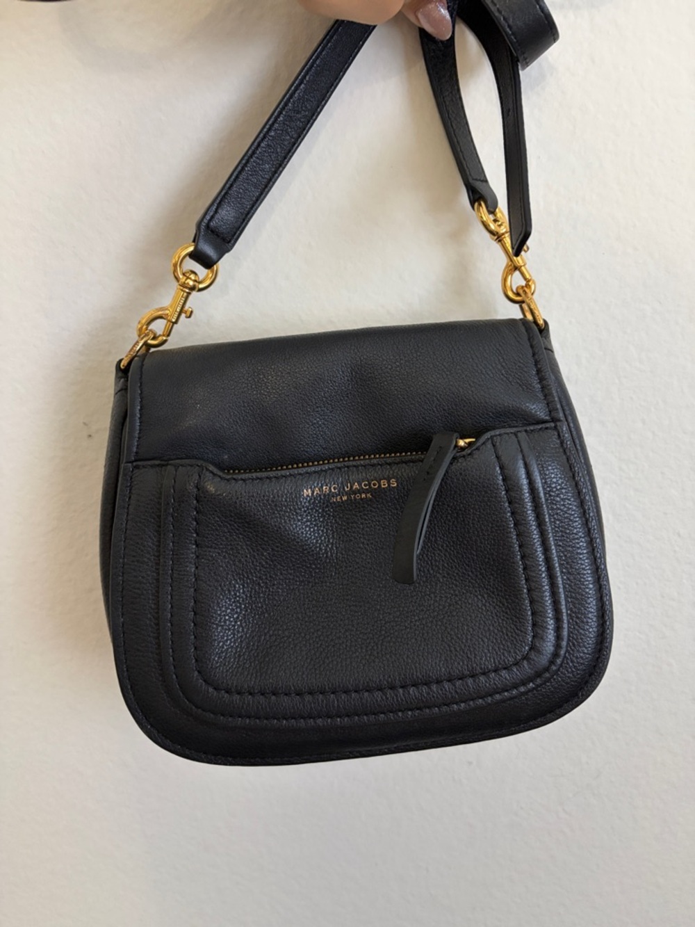Marc Jacobs Black Pebbled Leather Shoulder Bag with Gold Hardware